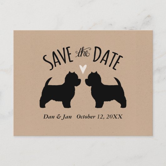 Westie Silhouettes Wedding Save the Date Aankondigingskaart (Voorkant)