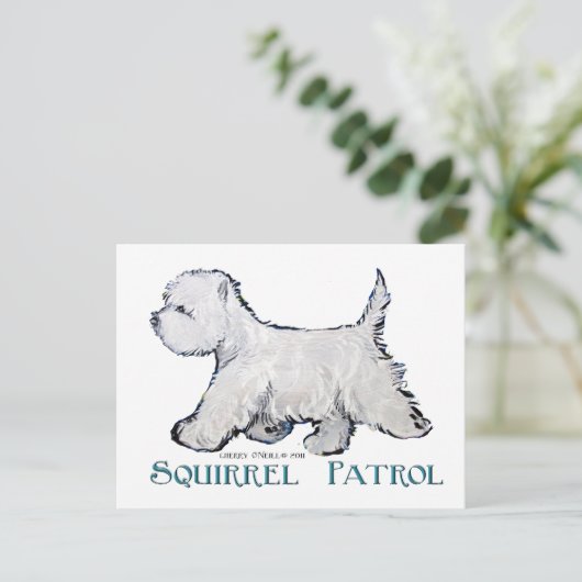 Westie Squirrel Patrol Briefkaart (Staand voorkant)