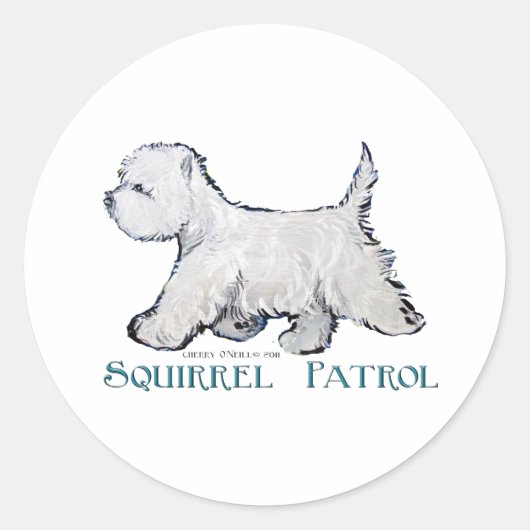 Westie Squirrel Patrol Ronde Sticker (Voorkant)