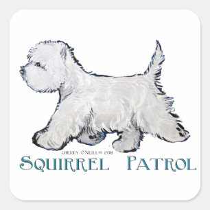 Westie Squirrel Patrol Vierkante Sticker