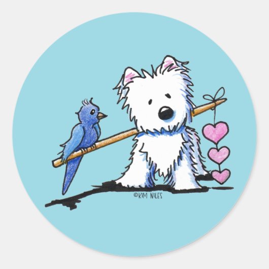 Westie Sticker met Hart Snoeren (Voorkant)