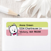 Westie strikdas gedempte Chartreuse en Cranberry Etiket (Insitu)