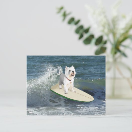 Westie Surfer Briefkaart (Staand voorkant)