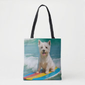 Westie Surfing Beach Bag Canvas tas (Voorkant)