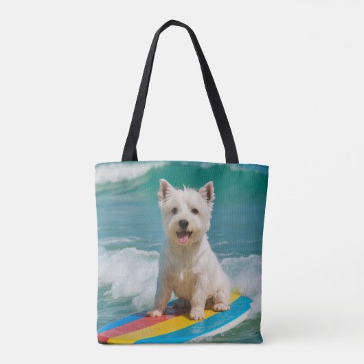 Westie Surfing Beach Bag Canvas tas (Achterkant)