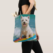 Westie Surfing Beach Bag Canvas tas (Dichtbij)
