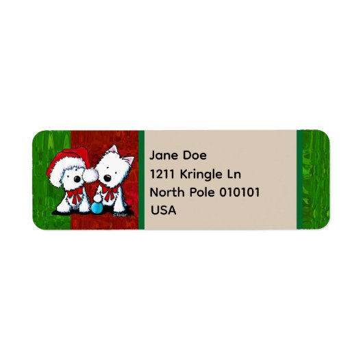 Westie Terrier Duo kerstlabels Etiket (Voorkant)