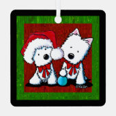 Westie Terrier Duo Kerstmis Metalen Ornament (Achterkant)