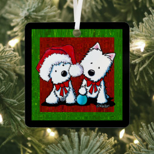 Westie Terrier Duo Kerstmis Metalen Ornament
