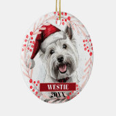 Westie Terrier in kerstmuts Kerstversiering Keramisch Ornament (Rechts)