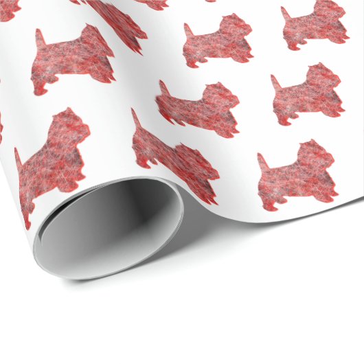 Westie Terrier Kersthond Schattige Silhouette Wit Cadeaupapier (Rol Hoek)