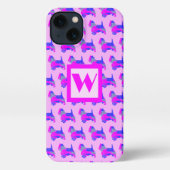 Westie Terrier Leuke Hond Roze Silhouet Monogram iPhone Hoesje (Achterkant)