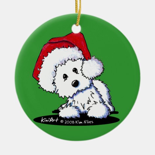 Westie Terrier Santa Round Ornament (Voorkant)
