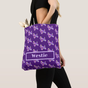 Westie Terrier Schattige Paarse hond Silhouet Tote Bag