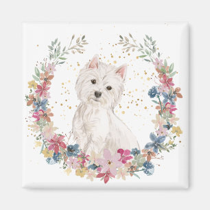 Westie Terrier Spring Flowers Wreator Magneet