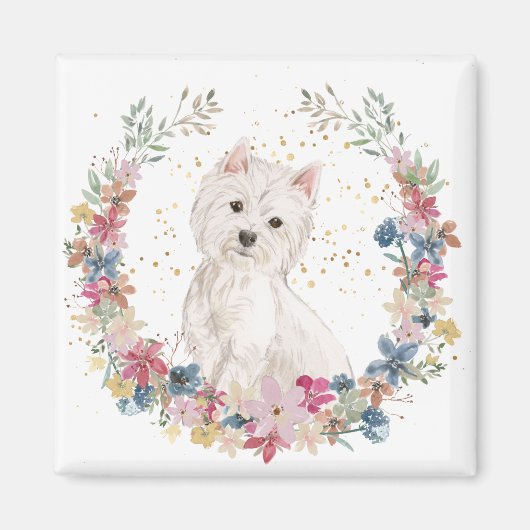 Westie Terrier Spring Flowers Wreator Magneet (Voorkant)