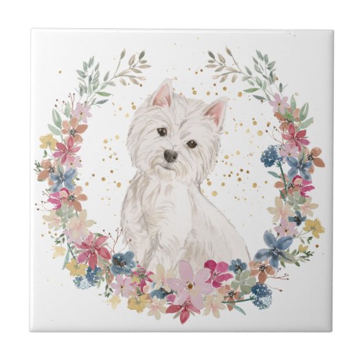 Westie Terrier Spring Flowers Wreator Tegeltje (Voorkant)