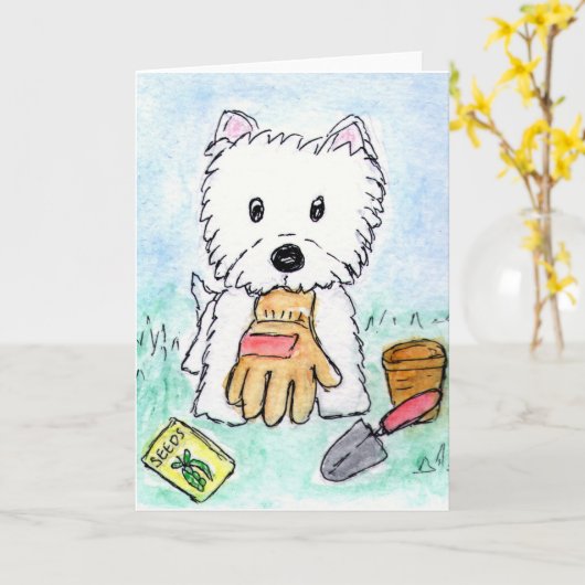 Westie tuinkaart verjaardag etc. kaart (Gele Bloem)