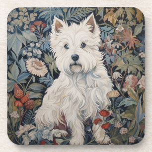 Westie Tuinwandtapijt in William Morris Style Bier Onderzetter