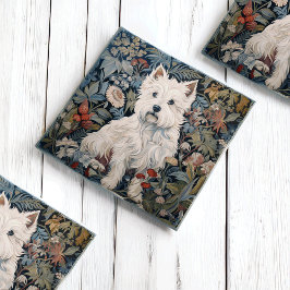Westie Tuinwandtapijt in William Morris Style Glazen Onderzetter