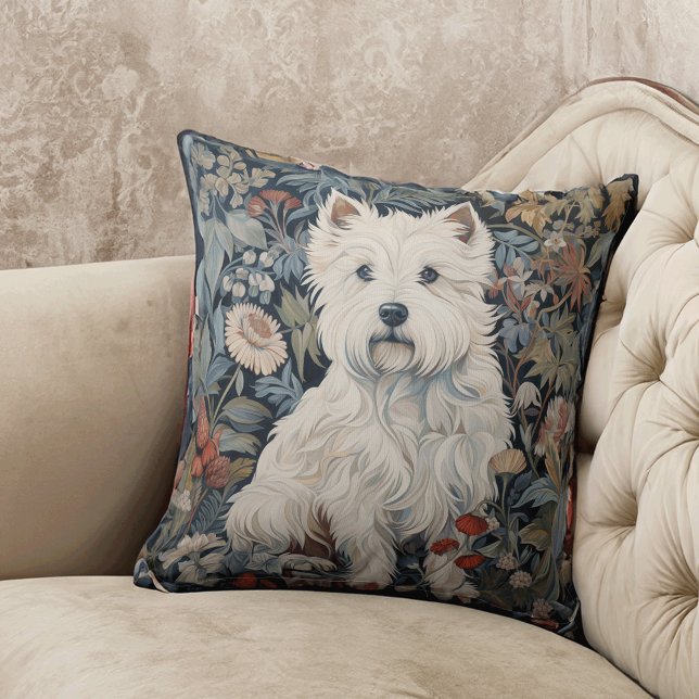 Westie Tuinwandtapijt in William Morris Style Kussen (Creator heeft geüpload)