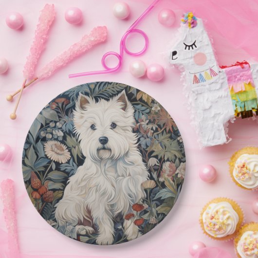 Westie Tuinwandtapijt in William Morris Style Papieren Bordje (Feest)