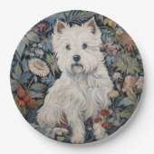 Westie Tuinwandtapijt in William Morris Style Papieren Bordje (Voorkant)