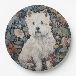 Westie Tuinwandtapijt in William Morris Style Papieren Bordje