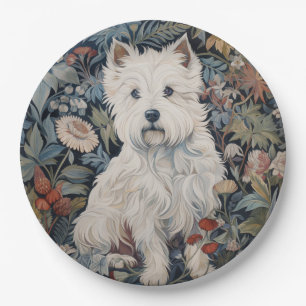 Westie Tuinwandtapijt in William Morris Style Papieren Bordje
