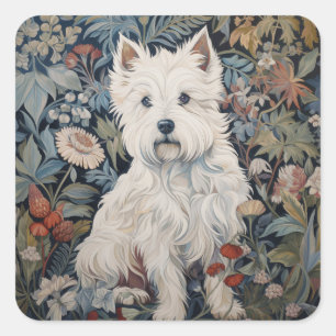 Westie Tuinwandtapijt in William Morris Style Vierkante Sticker
