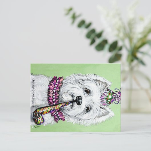 Westie verjaardagsfeestje briefkaart (Staand voorkant)