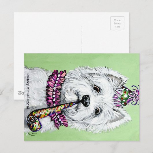 Westie verjaardagsfeestje briefkaart (Voorkant / Achterkant)