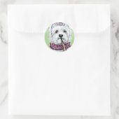 Westie verjaardagsfeestje ronde sticker (Tas)