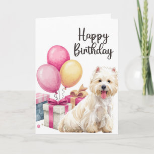 Westie verjaardagskaart met cake   Mooie Westie ka Kaart