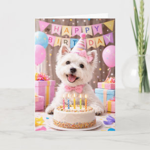 Westie verjaardagskaart met cake   Mooie Westie ka Kaart