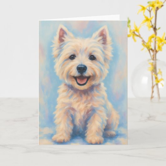 Westie Wenskaart - Blank Inside Kaart (Gele Bloem)