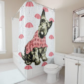 westie west highland dog + paraplu douchegordijn (In situ)