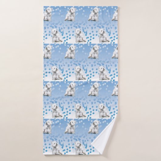 Westie West Highland Terrier Bath Towel Blue Paws Badhanddoek (Badhanddoek)