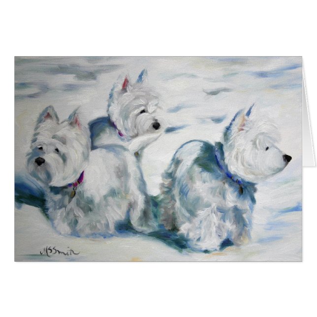 Westie West Highland Terrier Snow Dog Card (Voorkant Horizontaal)