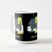 Westie White Terrier Pet Dog Silhouette Y&B Grid Koffiemok (Voorkant links)