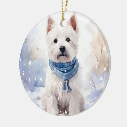 Westie Winter Kerstmis Keramisch Ornament (Links)