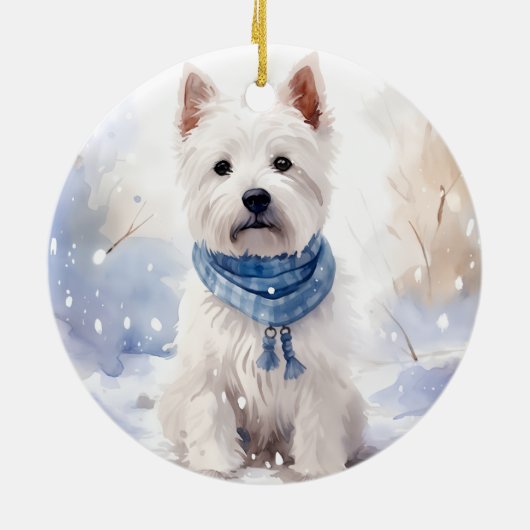 Westie Winter Kerstmis Keramisch Ornament (Achterkant)