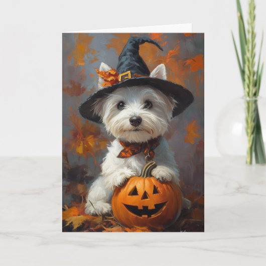Westie Witch Halloween Feestdagen Kaart (Voorkant)