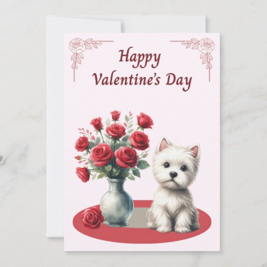 Westie with Roses Valentine's Card Feestdagenkaart (Voorkant)