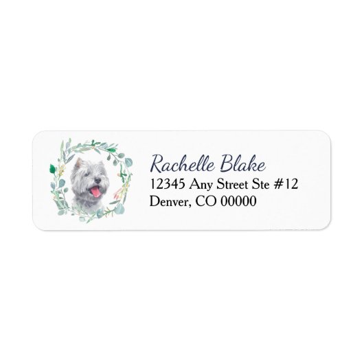 Westie Witte Hond Krans Retouradres Etiket (Voorkant)