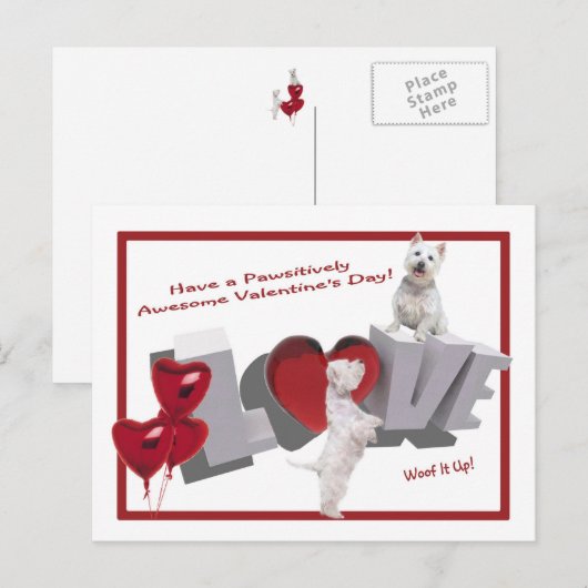 Westie Woof It Up Valentijnsdag Briefkaart (Voorkant / Achterkant)