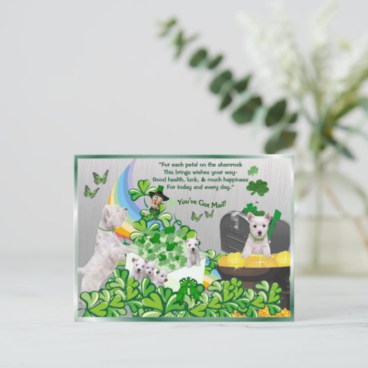 Westie You've Got Mail - St Patrick's Day Versie Briefkaart (Staand voorkant)