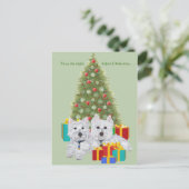 Westies bij de kerstboom feestdagenkaart (Staand voorkant)