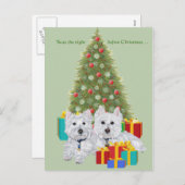 Westies bij de kerstboom feestdagenkaart (Voorkant / Achterkant)