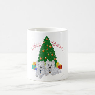 Westies bij de Kerstboom Koffiemok